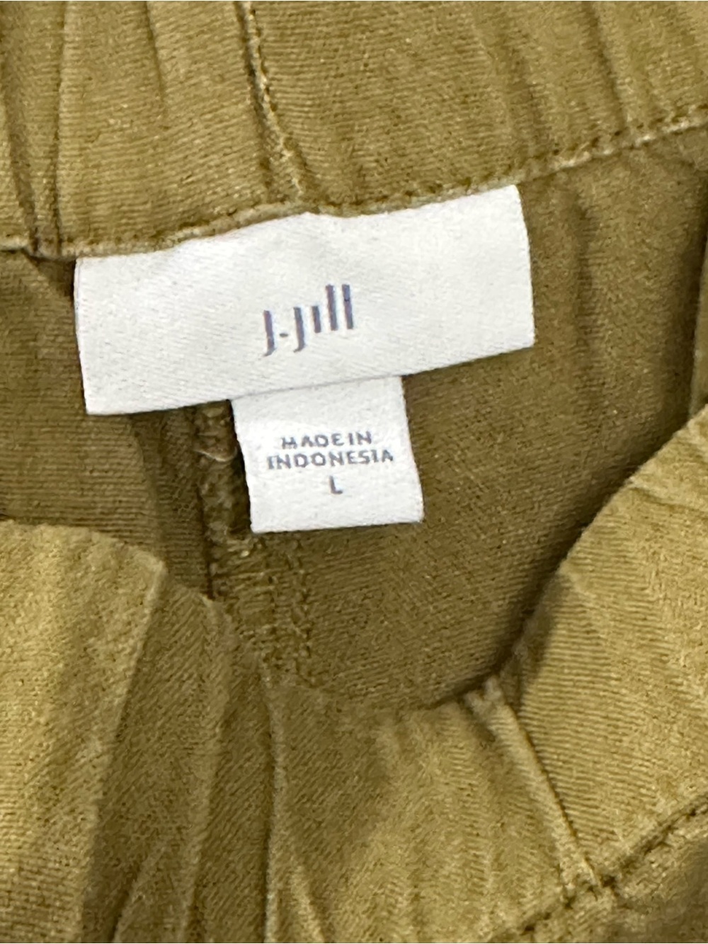 J.Jill Wide Leg Linen Pants Size Large Olive Gold Elastic Waist Cropped - Picture 3 of 6